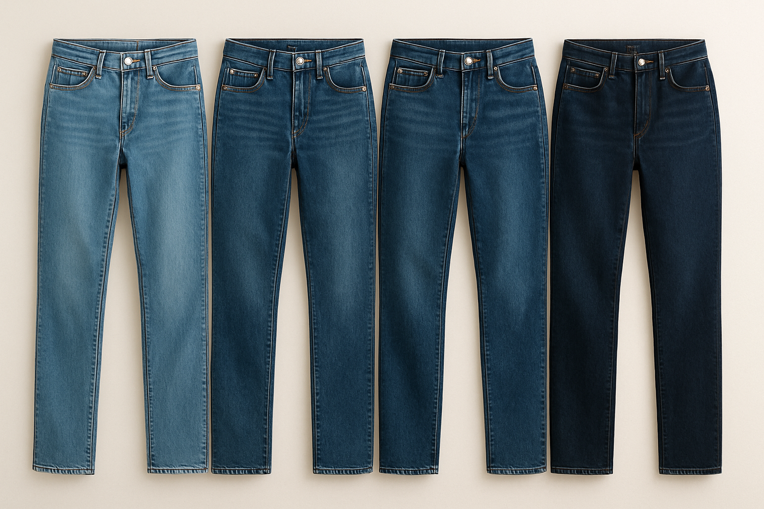 High-quality denim jeans in various colors displayed on modern retail racks